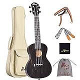 Winzz Ukelele Concierto 23 Pulgadas, Ukelele Set para Adultos Principiantes con Ukelele Cejilla, Ukelele Correa, Ukelele Bolsa y Paño de Pulir (Negro)