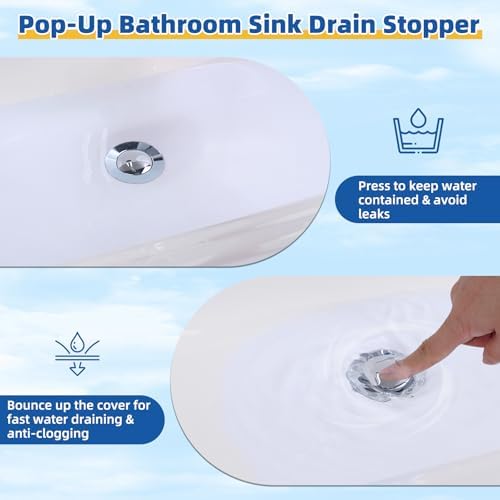 Hibbent Universal Metal Bathroom Sink Drain Stopper, Pop Up Drain Strainer for Lavatory Vanity Vessel Sink with Overflow and Without Overflow, Anti-Clogging Stainless Steel Strainer Basket, Chrome - 2