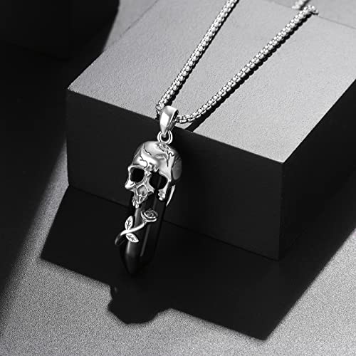 Image of S925 Sterling Silver Skull Pendant Necklace Heart Crystal Birthstone Skull Necklace Gothic Jewlery Gifts