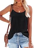 OFEEFAN Black Tank Top Women Trendy Spring Spaghetti Strap Chiffon Camisole M