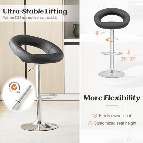 GIANTEX Juego de 4 Butacos Ajustables Giratorios con Asiento de Cuero PU Moderno para Barra de Cocina, Negro miniatura 5