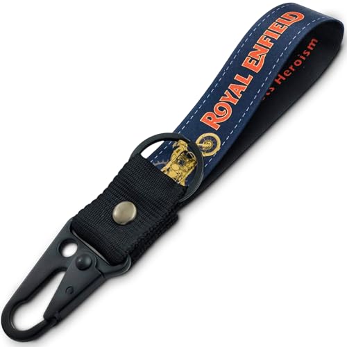 Image of SnapStrap RoyalRide Carabiner Keychain Compatible with Royal Enfield Strong Heavy-Duty Metal Clip with Fabric Key Ring Bike Accessory