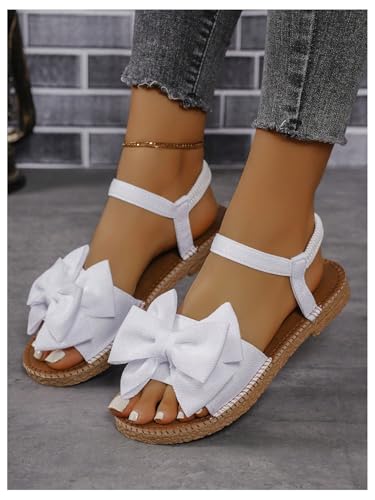 Image of GORGLITTER Women's Bow Flat Sandals 2026 Dressy Cute Ankle Strap Slides | Summer Shoes for Women 2026, Slip On Open Toe Flats, Slingback Slides, Vacation Dress Sandals