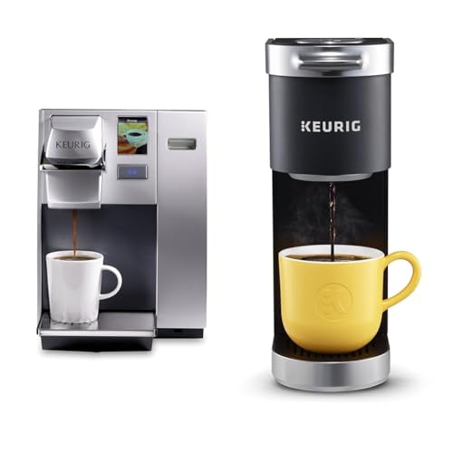 Image of Keurig K155 Office Pro Single Cup Commercial K-Cup Pod Coffee Maker, Silver & K-Mini Plus Single Serve K-Cup Pod Coffee Maker, Black