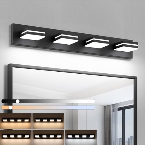 Image of Bathroom Vanity Lighting Fixtures Over Mirror (4-Light, 30-Inch) Dimmable Modern LED Bathroom Wall Lighting Fixtures, Matte Black (3000K /3500K /4000K /5000K /6000K)