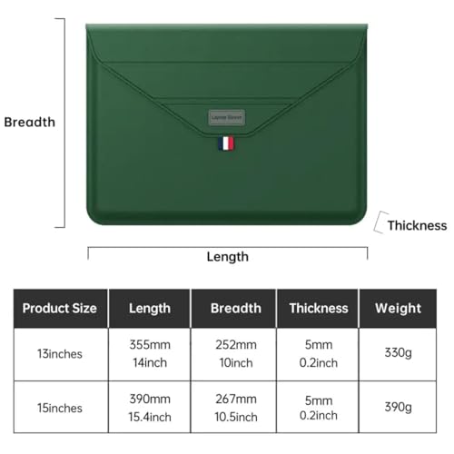 Image of TechTrendz Premium PU Leather Laptop Sleeve Bag with Stand for MacBook Laptops iPad Tablet 13 inch Laptop Cover Case for MacBook Neo 13 inch (A18 Pro Chip,2026) A3404, Easy Carry - Green