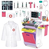 deAO Doctors Trolley Set for Kids, Kids Doctor Sets for 3+ Year Old Boys and Girls Pretend Medical Playset with Stethoscope and Medical Toy Accessories, Children Doctor Role Play Toys (Pink)