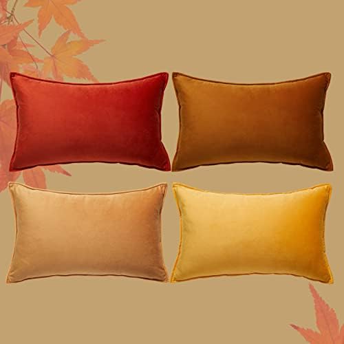Topfinel Garden Sofa Cushion Covers 30 x 30cm Yellow Cushion Covers Autumn Small Cushions Set of 4 for Sofa Livingroom Velvet Scatter Decorative Pillow Case 12x12 inch