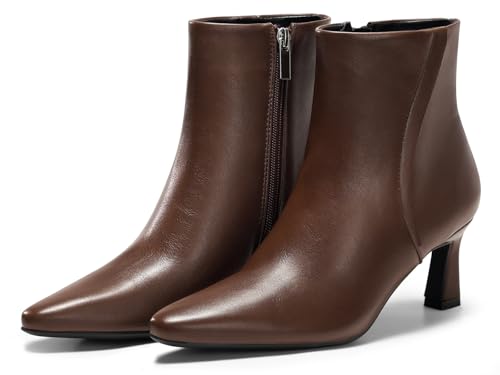 Coutgo Womens Ankle Boots Kitten Low Heel Closed Pointed Booties Side Zipper Winter Dress Shoes