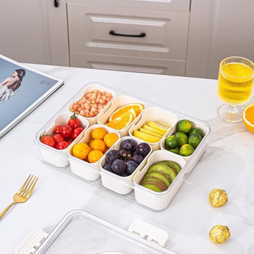 Image of Divided Fridge Storage Boxes With Serving Veggie Tray with Lid and Handle, Fridge Organizer with Removable Compartment, Fridge Storage Containers (8 Compartment-1PCS)