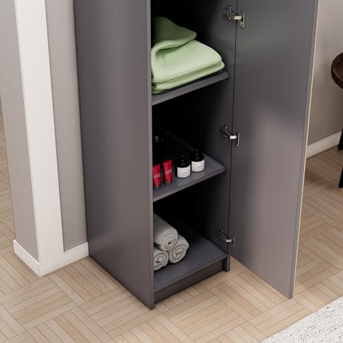 Image of Bniture Luxe 1 Door Wardrobe for Bedroom | Almirah for Clothes with 3D Textured Panels | Cupboard for Bedroom with 4 Shelves & Integrated Handle | Wooden Wardrobe with Elevated Base, Grey & Giant Wood