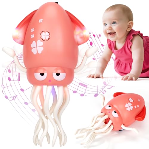 Image of hahaland Tummy Time Toys, Dancing Squid Toy Musical Moving Crawling Baby Toys Developmental Funny Gifts for Babies Rechargeable Electric Octopus Baby Toys 1 Year Old Girl Gifts Easter Basket Stuffers