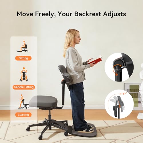 Image of Newtral Standing Desk Chair, Standing Mate Chair for Sit-Stand, Ergonomic Leaning Perch Chair with Anti-Fatigue Mat, Standing Stool, Saddle Chair, Height Adjustable Home Office Posture Seat-MT-M-DG