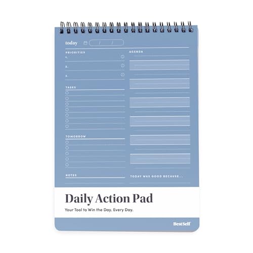 BestSelf Co. Daily Action Pad 60 Sheets 120 GSM Paper Ring-Bound Work Planner & To-Do List Notepad | Daily Planner for Productivity | Hourly Schedule Task Checklist & Tomorrows Plan