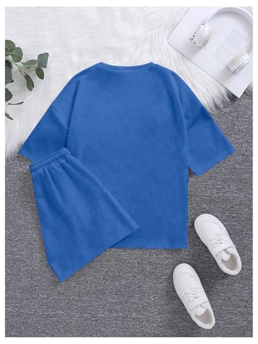 Image of Verdusa Girl's Tracksuit Sets 2 Piece Outfits Letter Print Vacation Tee Top and Drawstring Waist Shorts