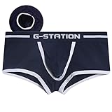 [ジーステーション] ボクサーパンツ メンズ XXL ネイビー マキシマム3D立体ポーチ 綿コーマ こだわりストレッチコットン メンズボクサー 男性下着 ローライズ タグレス 前穴 分離構造