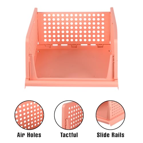 Image of Heart Home Pack of 6 Storage Organizer | Foldable Shirt Stacker Box for Almirah | Wardrobe Organizer | Cloth Organizer | Closet Storage Basket | Large | Light Pink & Pista Green