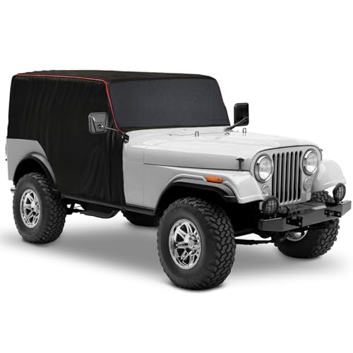 Image of MZS Cab Cover Compatible with CJ-7 CJ7 1976-1986, 600D Outdoor Waterproof CJ7 Cover 2 Door with 6 Gust Hook Car Half Cover Windproof Sun Snow Rain Scratch Protection