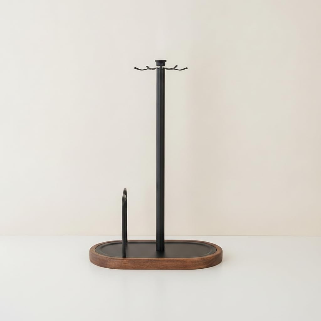 Porte Planches à Découper en Noyer avec Support pour Couvercles et Plaques Pâtisserie pour Travail Propre et Fonctionnel, Support de spatule rotatif en noyer WYL - Noir