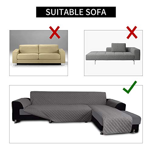 Image of Easy-Going L Shape Sofa Slipcover - Sectional Couch Cover With Chaise Lounge - Reversible Furniture Protector for Pets, Kids, Children, Dogs, Cats (Large, Gray /Gray)