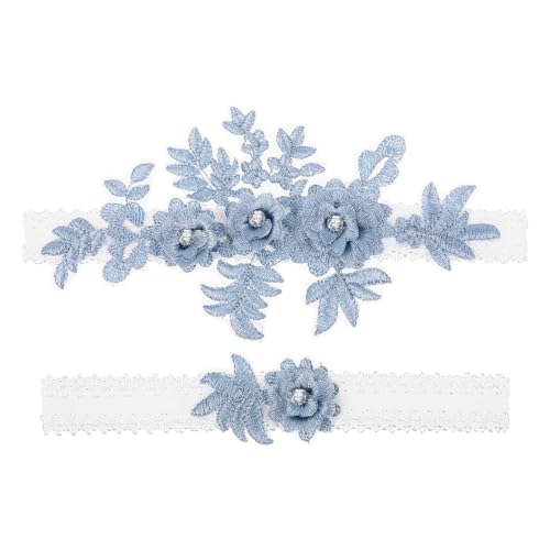 Amosfun Lot de 2 jarretelles de mariage en dentelle avec strass élastiques pour demoiselle d'honneur, mariage, décoration bleue