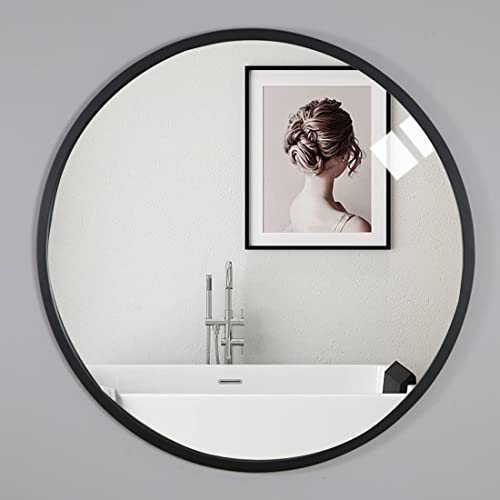 Warmiehomy Round Wall Mounted Bathroom Mirror Makeup Dressing Mirror Frame Mirror for Bathroom Living Room Bedroom (Φ40cm, Black)