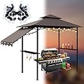 Burbell 5 x 11'grill Gazebo with Extra Shadow with 33ft Outdoor String Lights, Outdoor BBQ Grill Canopy with Extra Side Awnings and LED Lights with 40 Bulbs Waterproof for Patio Party Backyard (Brown)