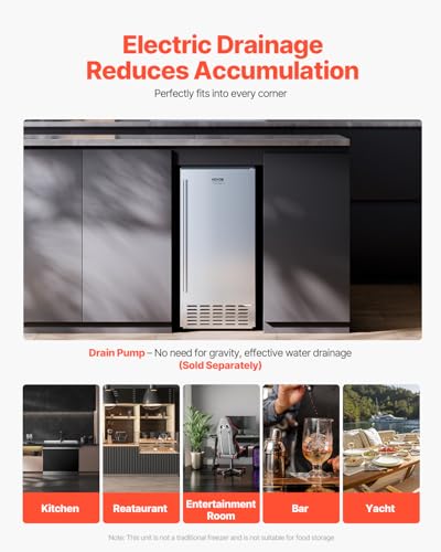 Image of VEVOR Under Counter Ice Maker Machine, 66 Lbs /Day Undercounter Nugget Ice Maker with Gravity Drain, Reversible Door, Self-Cleaning & 24H Timer, Stainless Steel Ice Machine for Commercial Home Kitchen