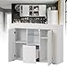 HUMNZR Mobiletto portaoggetti credenza Bianco Lucido con Luce a LED, Armadio da Cucina Moderno Armadio a Buffet in Legno vetrina Porta TV