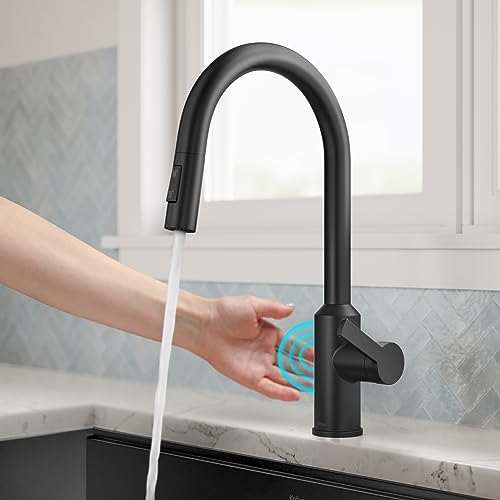 Image of KRAUS Oletto Touchless Sensor Pull-Down Single Handle Kitchen Faucet in Matte Black, KSF-2830MB