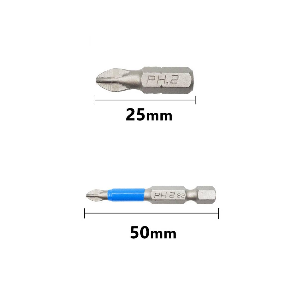 Zestaw 10 magnetycznych końcówek wkrętakowych Phillips z chwytem sześciokątnym 1/4 cala i gniazdem krzyżowym do wkrętaków z wiertarką elektryczną.