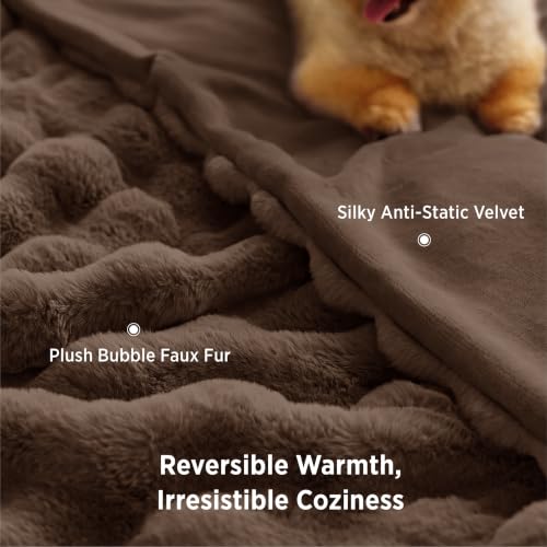Image of Bedsure Fluffy Bubble Faux Fur Throw XL Blanket, 50 inchx70 inch, Chestnut Brown