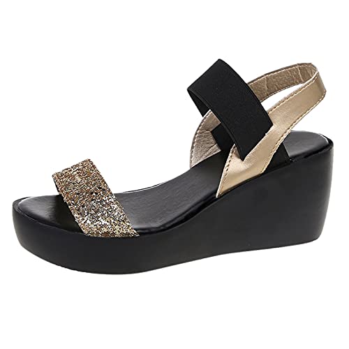 Genérico Zapatilla Casa Hombre Sandalias Deportivas Mujer Zapatos elásticos para mujer, sandalias de verano con punta abierta, cuñas de playa a la, zapatillas Chanclas De Playa (Gold, 42)