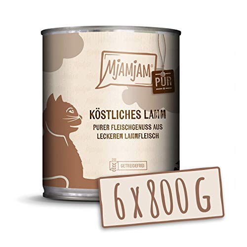 MjAMjAM – Premium mokra karma dla kotów – czysta przyjemność mięsa – pyszna jagnięcina pure, opakowanie 6 szt. (6 × 800 g), bezzbożowa, z ekstra dużą ilością mięsa