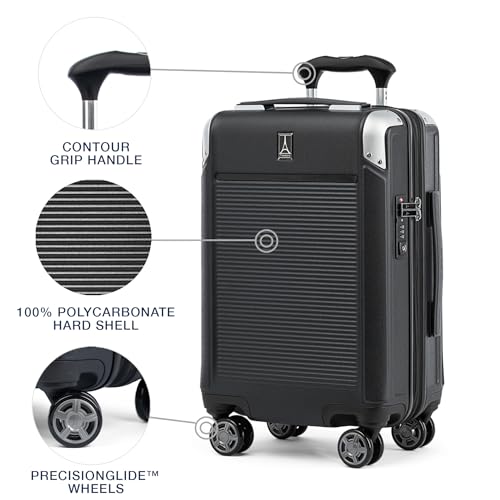 Image of Travelpro Platinum Elite Hardside Expandable Carry on Luggage, 8 Wheel Spinner, TSA Lock, Hard Shell Polycarbonate Suitcase, Shadow Black, Compact Carry on 20-Inch
