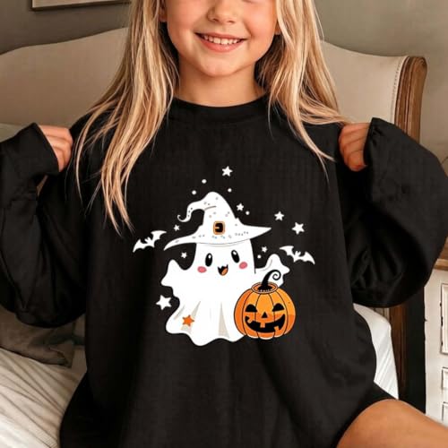 Girls Pink Ghost Witch Hat Pumpkin Halloween Crewneck Sweatshirt Pullover - image 6