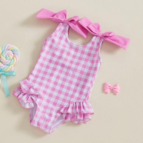 Toddler Girl Bow Swimsuit Sleeveless Crossover Backless Ruffle Trim Bathing Suit Little Kid Strap One Piece Swimwear3