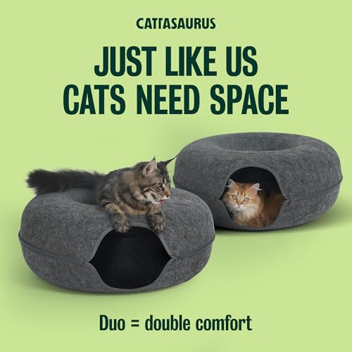 Image of Cattasaurus Peekaboo Cat Cave Duo Jumbo Set, Extra Spacious Cat Donut for Multiple & Large Kitty 15+ lbs, Scratch Detachable Cat Beds for Indoor Cats, Washable Cat Tunnel Bed, Best Kitten Toys