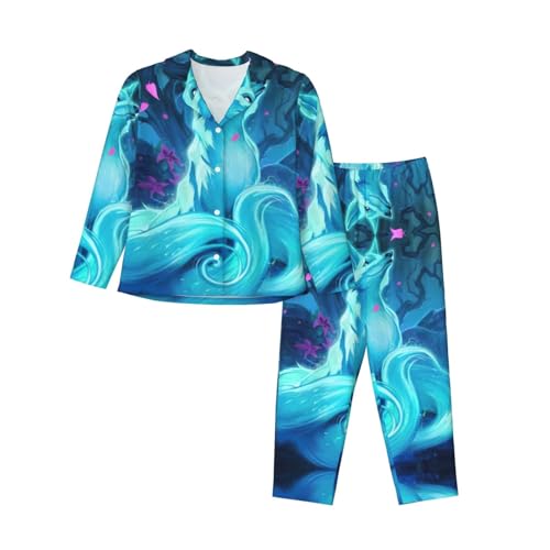 Pyjama imprimé renard bleu EdWal ensemble de nuit long pour vos soirées cocooning