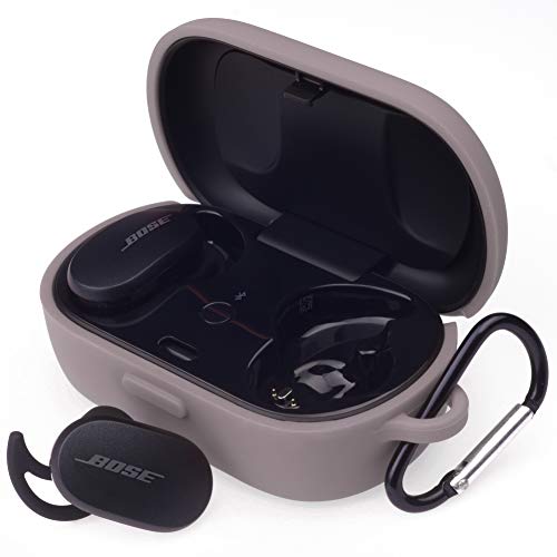 Hi Color Silicone Case for Bose QuietComfort Earbuds Case (Not Fit for Bose Sport Earbuds) Bose QuietComfort Noise Cancelling Case Cover Anti-Fall Earphone Case with Carabiner (Light Gray)