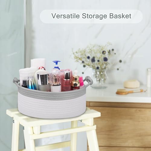 Image of COMSE Small Gift Basket Empty with Bag & Ribbons, Cool Gray & White