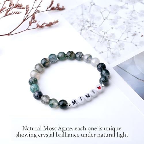 Image of Natural Moss Agate Bracelet for Nana /Gigi /Mimi /Great Grandma Christmas Gifts