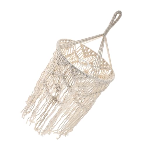 Garneck Style Macrame Lampshade Pendant Light Cotton Ceiling Lamp Cover Hand-woven Decorative Ceiling Lamp Modern Weaving Woven Tassel Lampshade for Home Decor