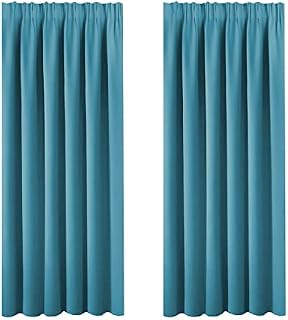 BellaHills Blackout Curtains Bedroom Thermal Insulated Energy Efficient Pencil Pleat Curtain Panels with Two Matching Tie Backs 46 x 72 Inch Turquoise Blue 2 Panels