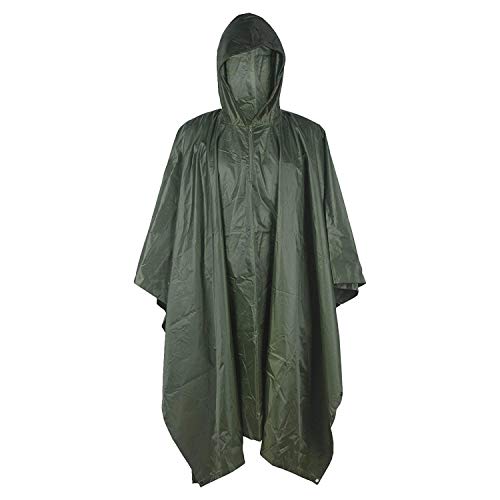 XUE Militar Impermeable Ejército Encapuchado Capa de Lluvia Poncho Verde para Cámping Excursionismo Deportes al Aire Libre