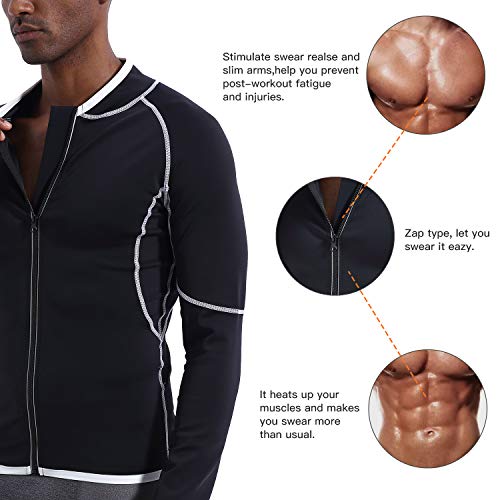 Men Sweat Sauna Suit Workout Shirt Weight Loss Body Shaper Fitness Slimming Jacket Gym Top Clothes Shapewear Long Sleeve Black