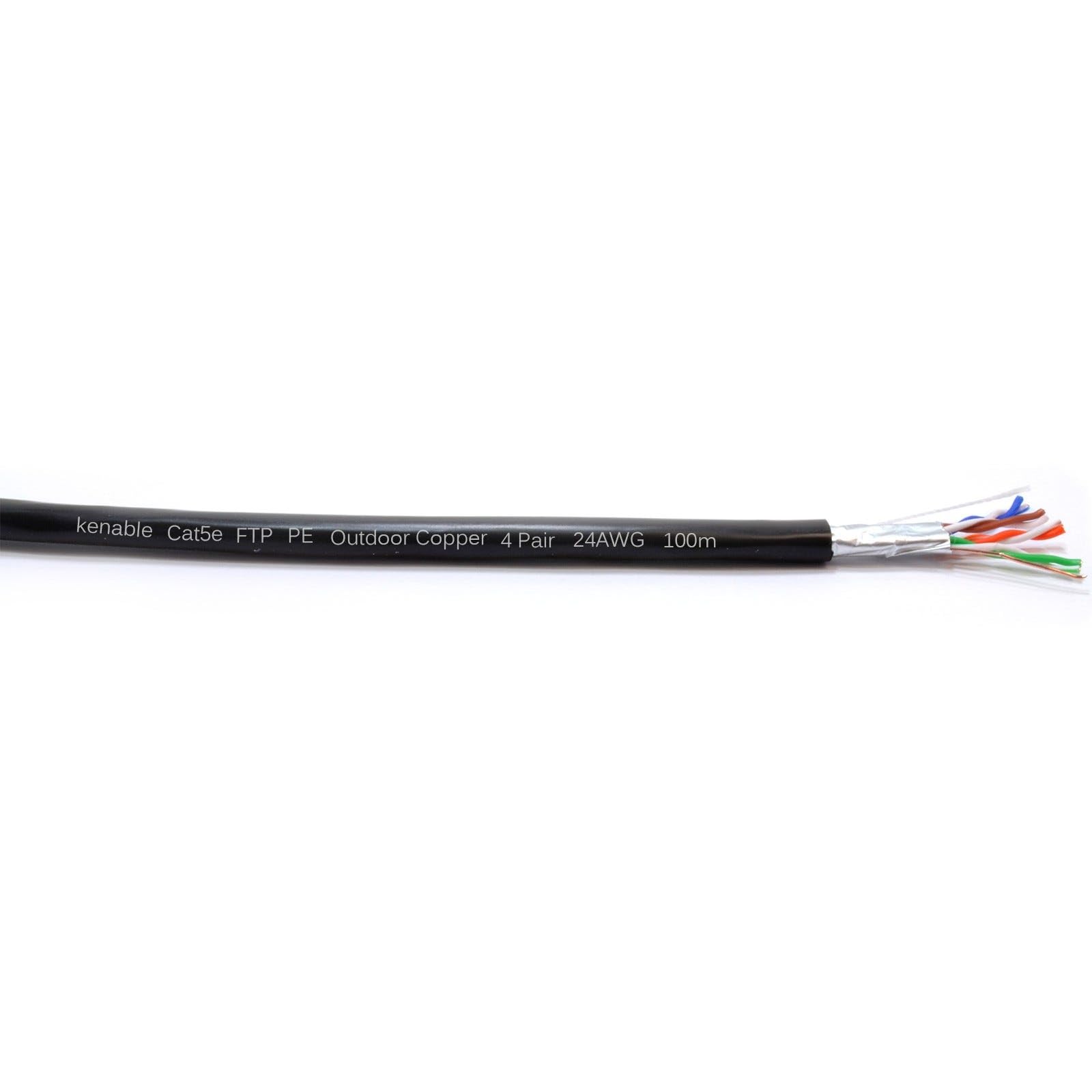 kenable Cable Ethernet Exterior CAT5e Apantallado F/UTP Cobre Puro 24AWG Bobina 100m Resistente UV