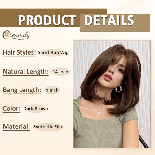 Image of Creamily Straight Short Hair Wig for Woman Full Head Natural, Full Head Hair Wig for Women, Bob Cut Wigs for Women, Ladies Wigs with Bangs,Korea Bob Style for Daily Use (Brown, 14 Inches)