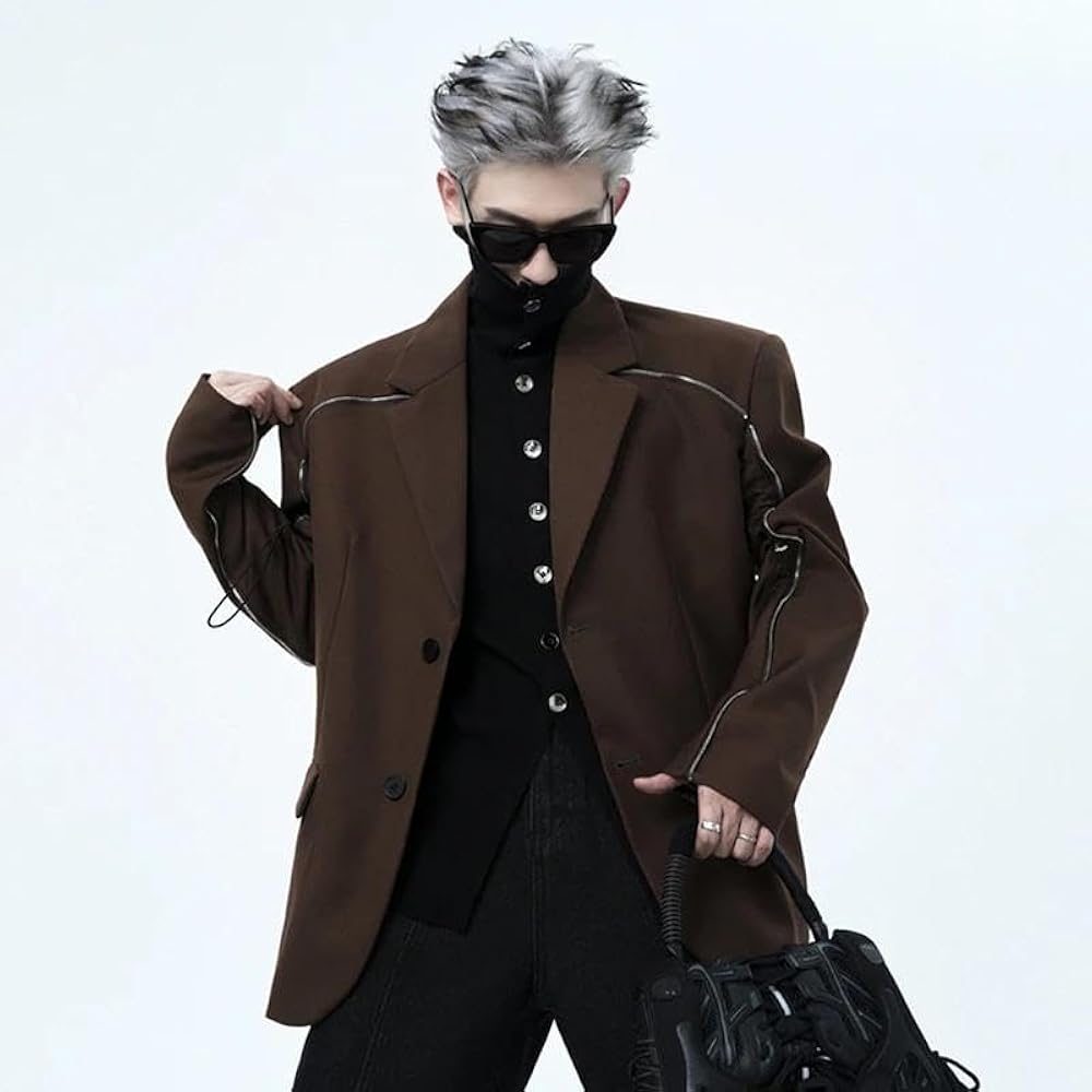 【AAKE】[UNISEX] SLEEVE ZIPPER LONG COAT Zipper Blazer Long Sleeve Jacket s1 Black XS at Amazon Men's