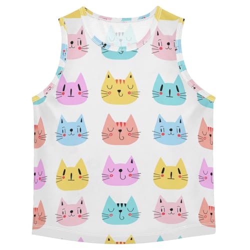 J JOYSAY Cat Head Pastel Colorful Boys Tank Top Sleeveless Muscle Shirts Quick Dry Kids T-Shirts 3-15T